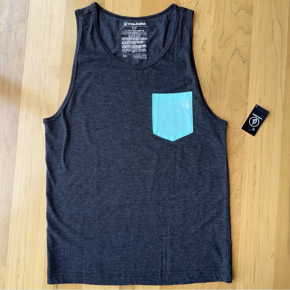 NEW Volcom Charcoal Tank Top with Aqua Pocket - Men's Size Small